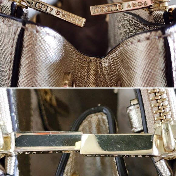 Tory Burch Robinson Metallic Gold Small East West Tote - Picture 7 of 14